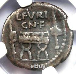 République Romaine L. Fur. Brocchus Ar Denarius Coin 63 Bc Certifié Ngc Fin