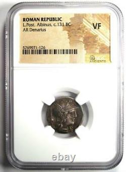 République Romaine L. Post. Albinus Ar Denarius Coin 131 Bc Certifié Ngc Vf