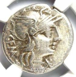 République Romaine M. Abur. Geminus Ar Denarius Coin 132 Av. J.-c. Certifié Ngc Vf