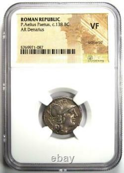 République Romaine P. Aelius Paetus Ar Denarius Coin 138 Bc Certifié Ngc Vf