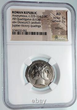 République Romaine Quadrigatus Didrachm Authentic Ancient Coin Janus Ngc Au I89615