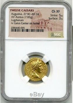 Romain Auguste Or Av Aureus Monnaie 27 Bc 14 Ad Certifié Ngc Ch Xf Condition