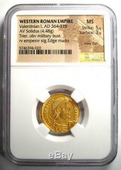 Romain D'occident Valentinien I Av Solidus Gold Coin 364-375 Ad Ngc Ms (unc)