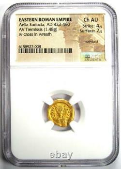 Roman Aelia Eudocia Av Tremissis Gold Coin 423-460 Ad Certifié Ngc Choice Au