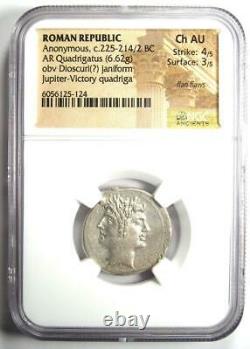 Roman Anonymous Ar Quadrigatus Dioscuri Janiform Coin 225 Bc Ngc Choice Au