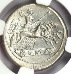 Roman Anonymous Ar Quadrigatus Dioscuri Janiform Coin 225 Bc Ngc Choice Au