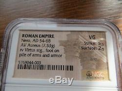 Roman Av Aureus Nero, Or Ancienne Pièce De Monnaie Ad 54-68 Ngc Vg, (7.53g)