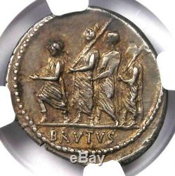 Roman Brutus Ar Denarius Argent Monnaie 54 Bc Certifié Ngc Xf Choix (ef De)