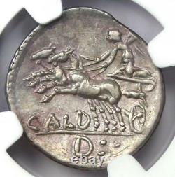 Roman C. Coelius Caldus Ar Denarius Silver Coin 104 Bc Certified Ngc Choice Xf