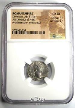 Roman Domitien Ar Denarius Argent Monnaie 81-96 Certifié Ngc Xf Choix (ef De)