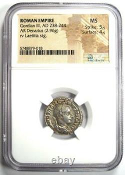Roman Gordian III Ar Denarius Coin 238-244 Ad Ngc Ms (unc) 5/5 Grève
