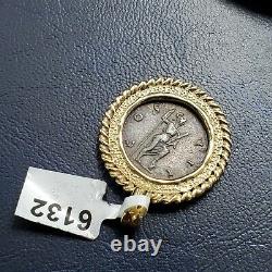 Roman Hadrian Ar Denarius Coin 117 138 Ad En Pendentif De Lunette D'or Aber & Levine