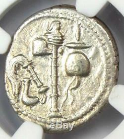 Roman Jules César Ar Denarius Elephant Silver Coin 48 Bc Certifié Ngc Au
