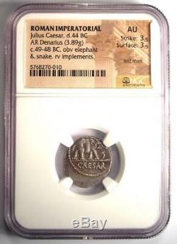 Roman Jules César Ar Denarius Monnaie 48 Bc Elephant Serpent Certifié Ngc Au