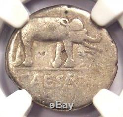 Roman Jules César Ar Denarius Monnaie 48 Bc Elephant Serpent Certifié Ngc Fin