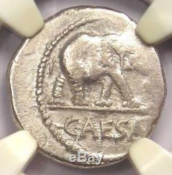 Roman Jules César Ar Denarius Monnaie 48 Bc Elephant Serpent Ngc Très Fin (vf)