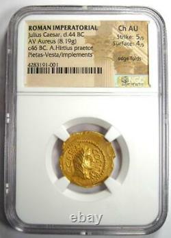 Roman Julius Caesar Gold Av Aureus Coin 46 Av. J.-c. Certifié Ngc Choice Au (ch Au)