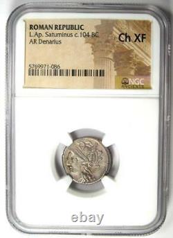 Roman L. Ap. Saturninus Ar Denarius Coin 104 Bc Certified Ngc Choice Xf