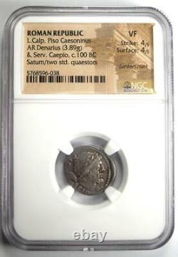 Roman L. Calp Piso Caesoninus Ar Denarius Silver Coin 100 Bc Certifié Ngc Vf