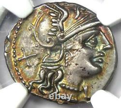 Roman L. Trebanius Ar Denarius Silver Coin 135 Av. J.-c. Avec Rainbow Tone Ngc Au