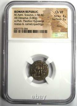 Roman M. Aem. Scaurus Ar Denarius Camel Coin 58 Bc Certifié Ngc Choice Vf
