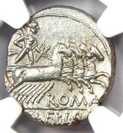 Roman M. Baebius Qf. Tampilus Ar Denarius Coin 137 Bc Certifié Ngc Au