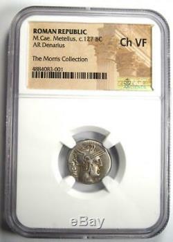 Roman M. Cae. Metellus Ar Denarius Silver Coin 127 Bc Certifié Ngc Choix Vf