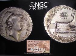 Roman Marc Antony Ar Denarius Coin Ahenobarbus 40 Av. Ngc Vf (certificat Photo)