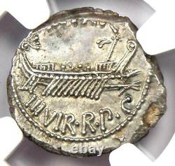 Roman Marc Antony Ar Denarius Galley Coin 32 Bc Ngc Choice Au Rare Grade