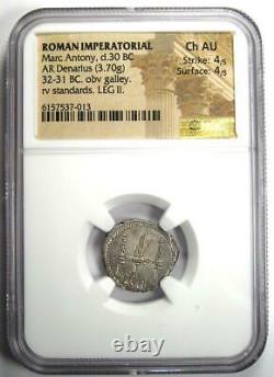 Roman Marc Antony Ar Denarius Galley Coin 32 Bc Ngc Choice Au Rare Grade