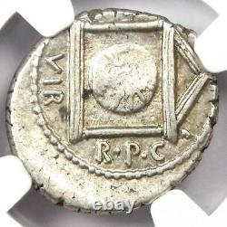 Roman Marc Antony Ar Denarius Silver Coin 42 Bc Certifié Ngc Vf (très Fine)