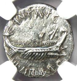 Roman Marc Antony Ar Denarius Silver Galley Coin 32 Bc Certifié Ngc Au