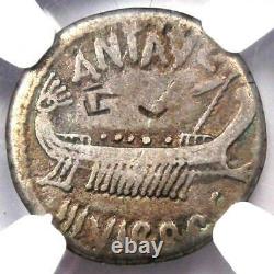 Roman Marc Antony Ar Denarius Silver Galley Coin 32 Bc Certifié Ngc Fine