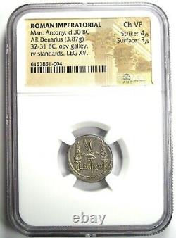 Roman Marc Antony Ar Denarius Silver Galley Ship Coin 32 Bc Ngc Choice Vf