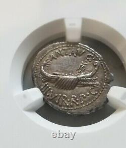Roman Marc Antony Denarius Galley Ngc Au 5/5 Pièce D'argent Antique