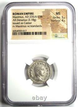 Roman Maximus Ar Denarius Coin 235-238 Ad Certifié Ngc Ms (unc) 5/5 Strike