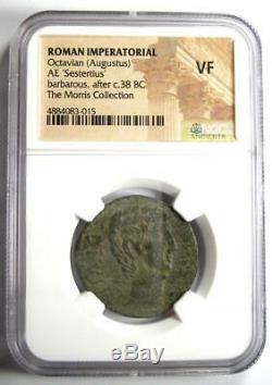 Roman Octavian (auguste) Ae Sestertius Coin 38 Bc Certifié Ngc Vf