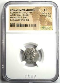 Roman P. Clodius M. F. Turrinus Ar Denarius Coin 42 Bc Certifié Ngc Au