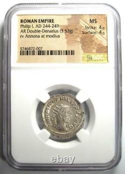 Roman Philip I Ar Double Coin Denier 244-249 Ad Certifié Ngc Ms (unc)