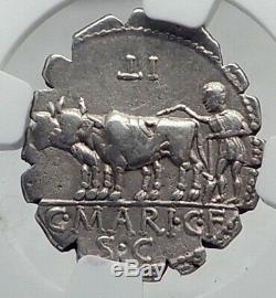 Roman République 81bc Ceres & Bulls Labourage Antique Argent Romaine Monnaie Ngc I80906