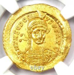 Roman Theodosius II Av Solidus Gold Coin 402-450 Ad Ngc Ms (unc) 5/5 Strike