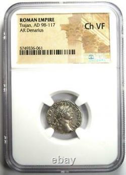 Roman Trajan Ar Denarius Silver Coin 98-117 Ad Certifié Ngc Choice Vf
