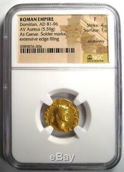 Rome Antique Domitien Or Av Aureus Coin 81-96 Certifié Ngc Fin
