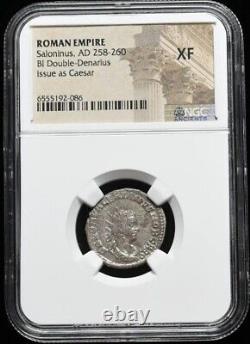 Saloninus César AD 258-260, pièce de bi double denier en argent de l'EMPIRE ROMAIN, NGC XF