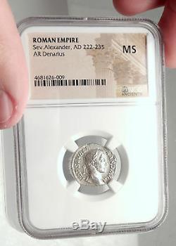 Severus Alexander Authentique Antique Argent 229ad Rome Romaine Monnaie Ngc Ms I72936