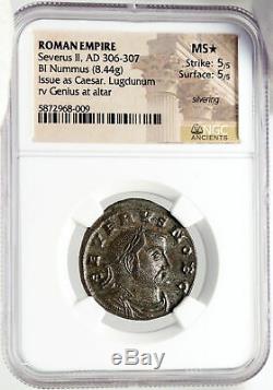 Severus II César Authentique Ancien 305ad Monnaie Romaine Genius Ngc Ms I83548