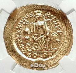 Théodose II Authentique Ancien 441ad Or Solidus Romaine Monnaie Ngc Ms I72397