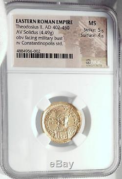 Théodose II Authentique Ancien 442ad Or Solidus Romaine Monnaie Ngc Ms I82355