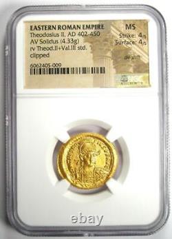 Theodosius II Av Solidus Gold Roman Coin 402-450 Ad Certifié Ngc Ms (unc)