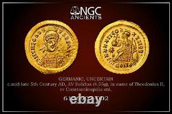 Theodosius II Ngc Ms Gold Roman Coins Av Solidus. Rv Constantinopolis Std. A823
